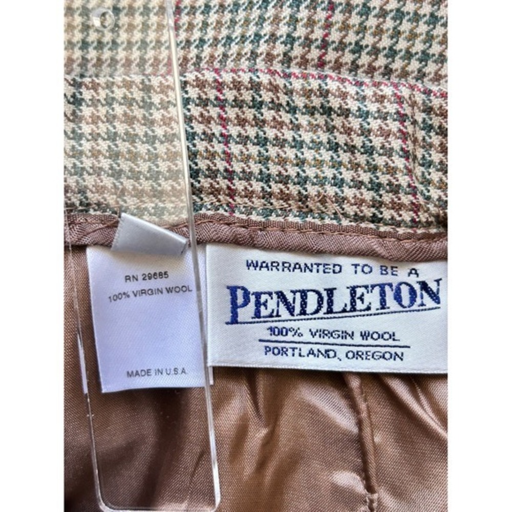 Pendleton 14 Vintage Wool Maxi Skirt Brown Houndstooth Plaid Dark Academia USA - Picture 4 of 12